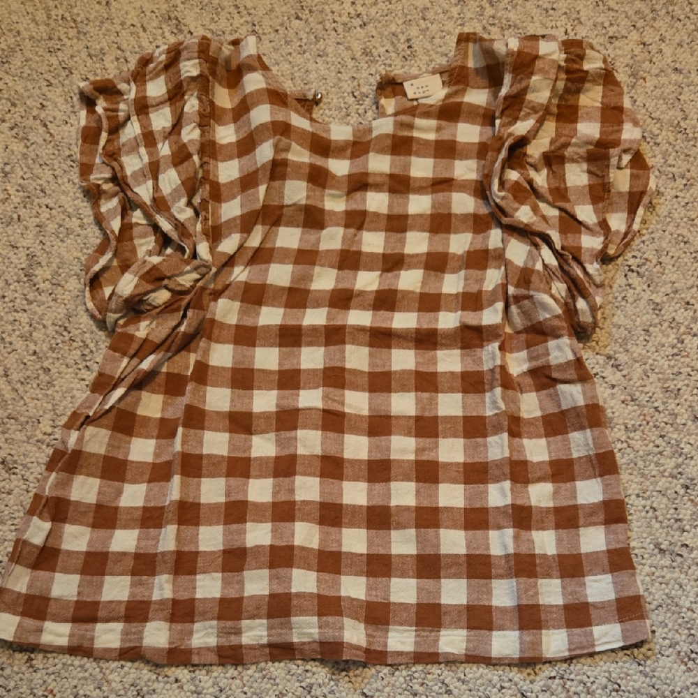 a new day Brown and Cream Plaid Top